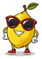 Cartoon lemon in sunglasses pop art retro PNG illustration. Comic book style imitation.