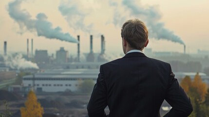 Ambitious CEO Contemplating Future Success in Industrial Setting