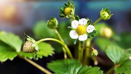 Obraz premium Strawberry Flower and Buds in Garden