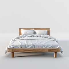 Comfortable Bed with Soft Pillows and Solid Background