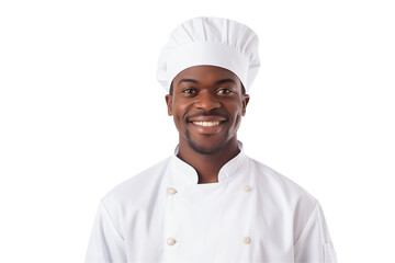 African men chef isolated on transparent background png cutouts. Images for graphic designers. Image for flyers. Topics related to cooking. Cooking world. Job offer. Recruitment. Afro american. 