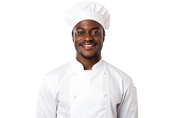 African men chef isolated on transparent background png cutouts. Images for graphic designers. Image for flyers. Topics related to cooking. Cooking world. Job offer. Recruitment. Afro american. 