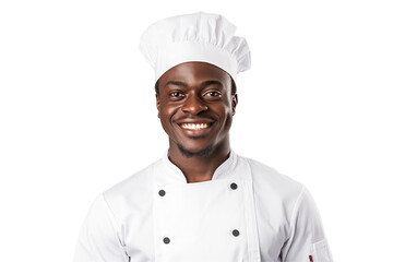 African men chef isolated on transparent background png cutouts. Images for graphic designers. Image for flyers. Topics related to cooking. Cooking world. Job offer. Recruitment. Afro american. 