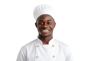 African men chef isolated on transparent background png cutouts. Images for graphic designers. Image for flyers. Topics related to cooking. Cooking world. Job offer. Recruitment. Afro american. 