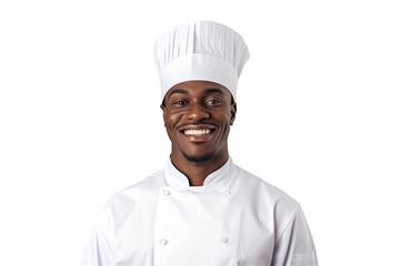 African men chef isolated on transparent background png cutouts. Images for graphic designers. Image for flyers. Topics related to cooking. Cooking world. Job offer. Recruitment. Afro american. 