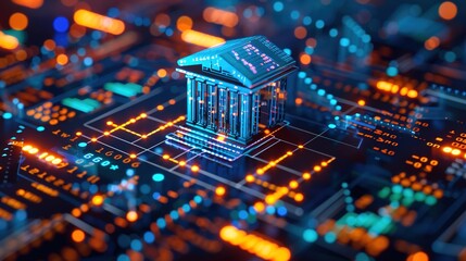 Futuristic Banking Icon Interface, Symbol of Modern Financial Technology Networks