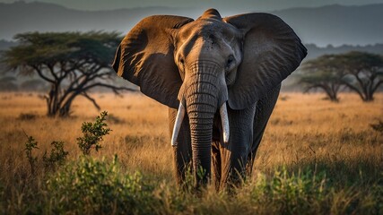 Close-Up of Elephant in Serene African Wilderness