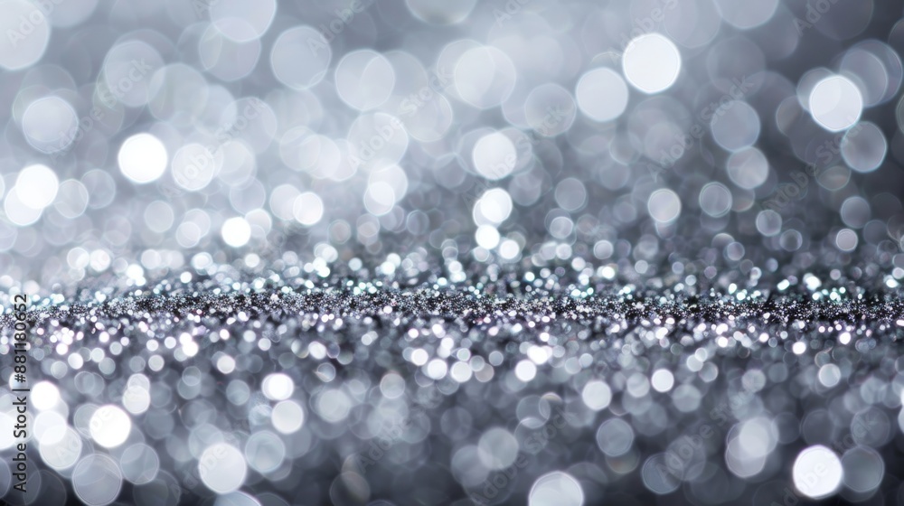 Wall mural abstract sparkling silver glitter bokeh background with bright and shimmering light effects