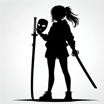 recommend clip art: Black silhouette of a  pirate girl