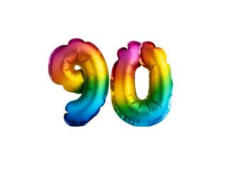 Multicolored balloon for number 90 celebration. Happy birthday on white background