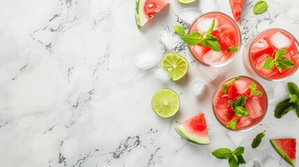 Obraz premium Fresh Watermelon Mojito Cocktails on a White Background