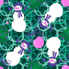 Winter seamless snowman pattern for fabrics and textiles and packaging
