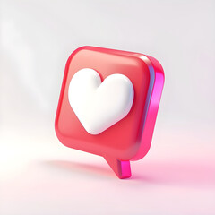 3D glossy message icon with pink heart, image for social networks and websites