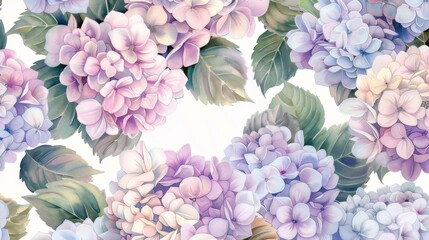 Vibrant Hydrangea Flowers Background in Soft Pastel Colors