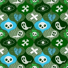 Halloween party seamless pattern for wrapping paper and fabrics and linens