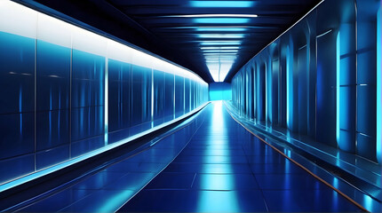 Modern blue futuristic corridor interior