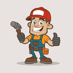 Vector Repair Man Holding Hammer Worker Mechanic Workshop Mascot Illustration