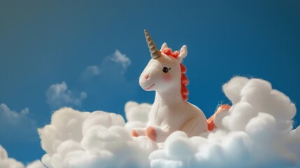 Enchanting Unicorn with Rainbow Amidst Fluffy Clouds