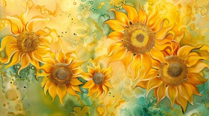 Sunflower watercolor painting on textured yellow background.