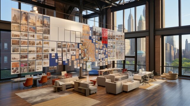 Modern loft office with flip chart and sticky notes   creative workplace for innovative thinkers