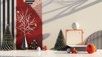 Modern Christmas Decoration Scene with Abstract Art Elements