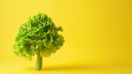 Obraz premium World Vegetarian Day. Fresh Green Lettuce on Yellow Background