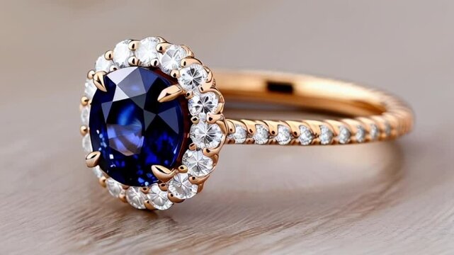 Stunning sapphire and diamond ring with a unique halo design, featuring a large sapphire stone surrounded by a halo of diamonds. 