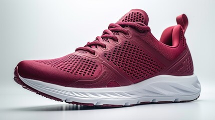 Burgundy sports sneakers isolated on white background.