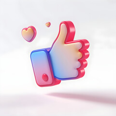 3D sign like or thumbs up icon on a light background, icon for mobile application, emoticon, icon for social networks