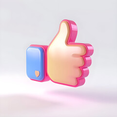 3D sign like or thumbs up icon on a light background, icon for mobile application, emoticon, icon for social networks