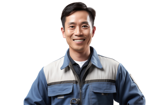 Asian men mechanic on transparent background png cutouts. Images for graphic designers. Image for flyers. Topics related to mechanic. Mechanic world. Job offer. Recruitment. Asia. Asian. China. Japan.