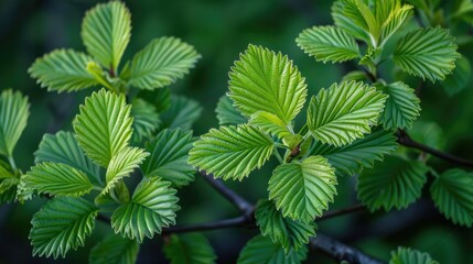 Fresh green leaves unfolding in springtime