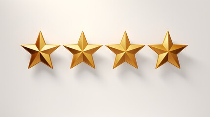 Four gold stars for quality assessment isolated on white background, top view. The concept of rating and evaluation.