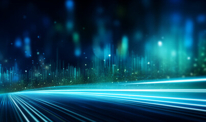 Abstract Futuristic night traffic light lines of cars in motion on a city highway with technology light effect with background blur