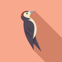 Minimalistic illustration of a great spotted woodpecker looking up while perched on a branch