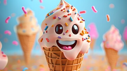 Happy Cartoon Ice Cream Cone with Sprinkles