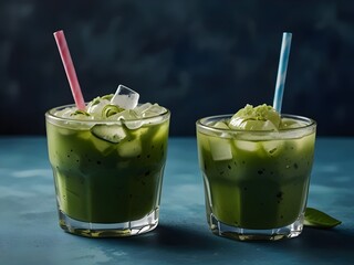Iced Matcha Blue Background