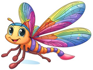 Colorful Cartoon Dragonfly with Rainbow Wings