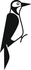 Black and white illustration of a woodpecker bird with a long beak perching on a branch