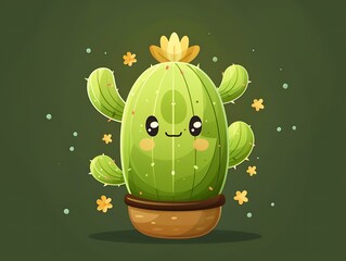 Cute Cartoon Cactus with Smile