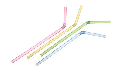 Set colorful plastic drinking straw isolated on white, clipping path