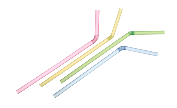 Set colorful plastic drinking straw isolated on white, clipping path