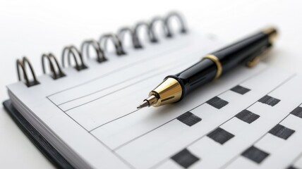Elegant pen resting on open spiral notebook with lined pages