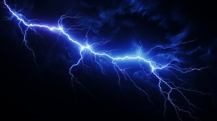 Vivid electric blue lightning on a dark black background, striking 3d rendering illustration