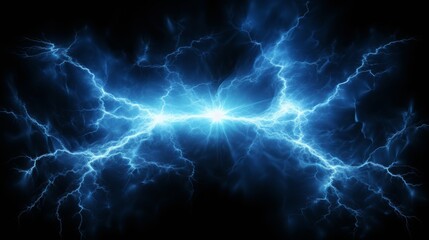 Electric blue lightning on dark background, striking 3d rendering for dramatic effect