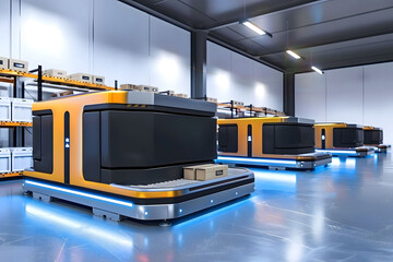 Automated warehouse robots sorting packages, enhancing efficiency and productivity in modern logistics and distribution centers.