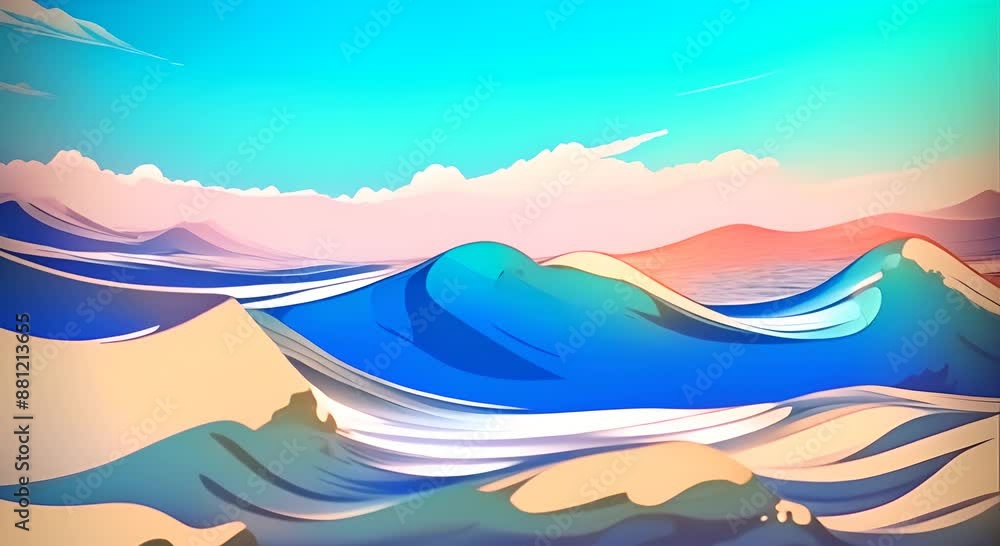 Poster ocean sea waves animation background effect waves cartoon abstract background animation good for int