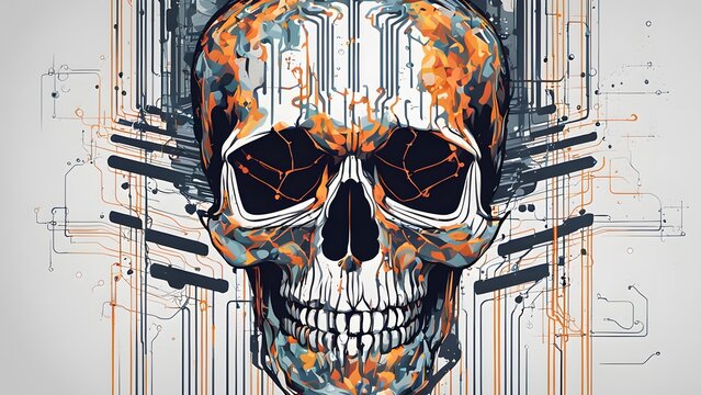 image of technology circuit and skull