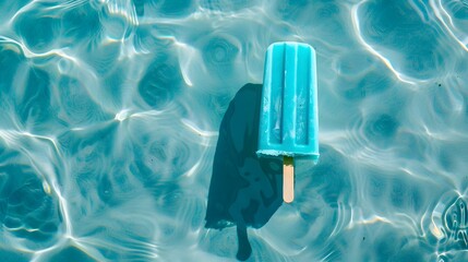 Blue Popsicle on a Pool Water Background. Summer Vacation Background