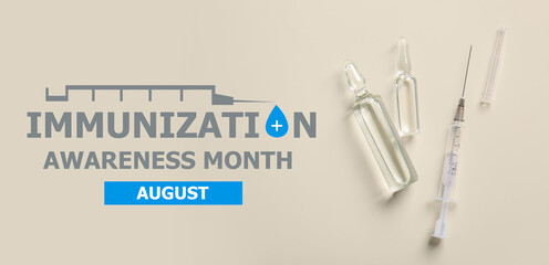 Medical ampules with syringe on white background